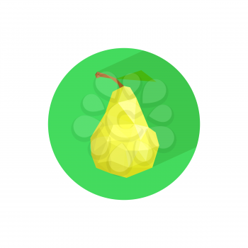 Illustration of abstract origami pear on green circle background