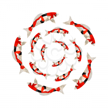 Illustration of origami koi fish swimming in circle