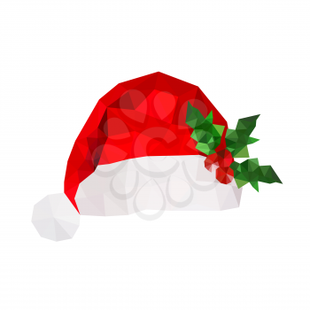 Illustration of origami santa hat with holly leaves