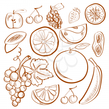 Illustration of doodle set with fruits isolated on white background