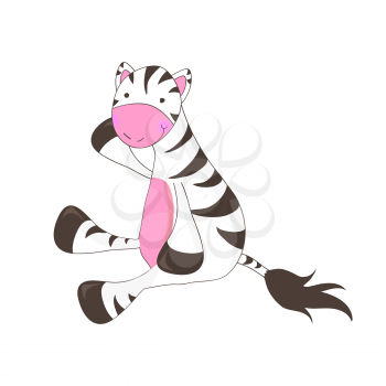 Illustration of flat doodle zebra isolated on white background
