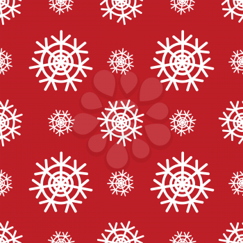 Seamless illustration with doodle snowflakes on red background
