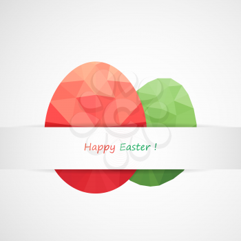 Modern flat design with origami red and green egg on gray background
