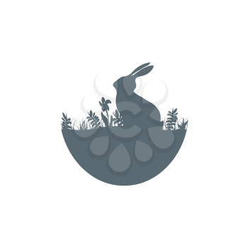 Easter illustration with habbit silhouette icon isolated on white background
