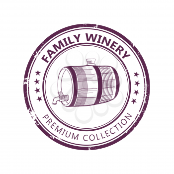 Grunge label stamp with family winery design barrel isolated on white background