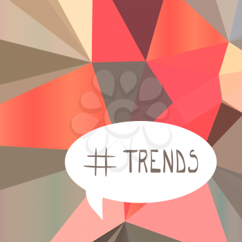 Illustration with hashtag symbol and trends text on origami background