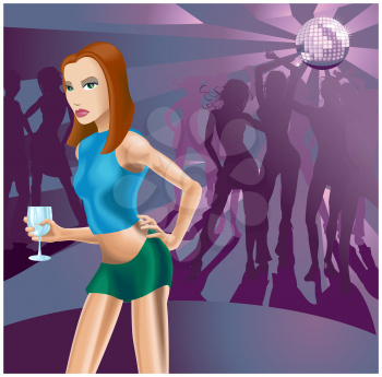Royalty Free Clipart Image of a Woman at a Nightclub 