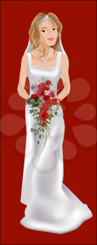 Royalty Free Clipart Image of a Bride on Her Wedding Day