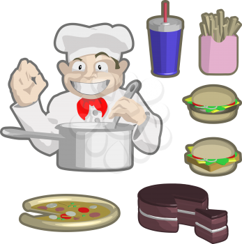 Royalty Free Clipart Image of a Chef and Food