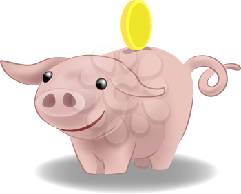 Royalty Free Clipart Image of a Piggy Bank With a Coin