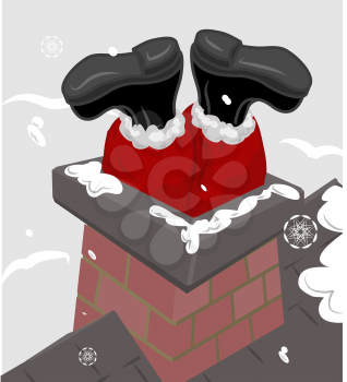 Royalty Free Clipart Image of Santa Stuck in the Chimney 