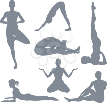 Royalty Free Clipart Image of Various Yoga Postures