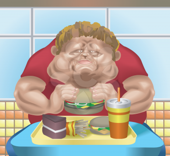 Royalty Free Clipart Image of a Fat Man Eating