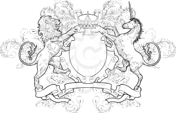 Royalty Free Clipart Image of a Lion and Unicorn Coat of Arms