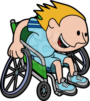 Royalty Free Clipart Image of a Boy in a Wheelchair Racing