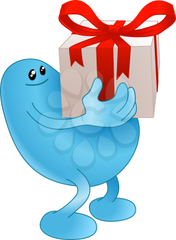 Royalty Free Clipart Image of a Blue Man Carrying a Present
