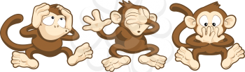 Royalty Free Clipart Image of Hear No Evil, See No Evil, Speak No Evil Monkeys