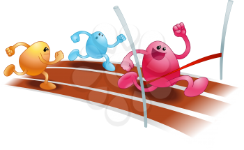 Royalty Free Clipart Image of Beanies Having a Foot Race