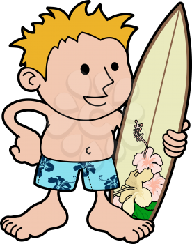 Royalty Free Clipart Image of a Teenager Holding a Surfboard