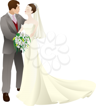 Royalty Free Clipart Image of a Bride and Groom