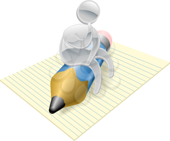 Royalty Free Clipart Image of a Mascot Sitting on a Pencil
