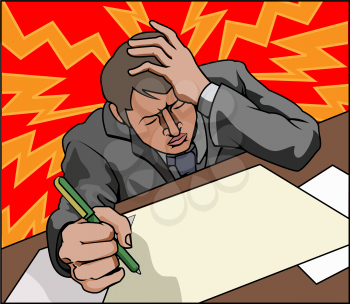 Royalty Free Clipart Image of a Stressed Out Man Writing