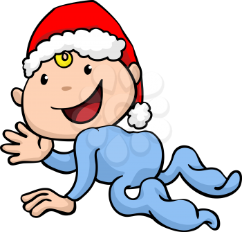 Royalty Free Clipart Image of a Baby Wearing a Santa Hat