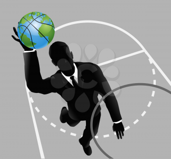Royalty Free Clipart Image of a Businessman Playing Basketball