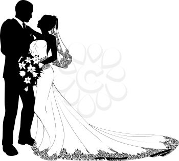 Royalty Free Clipart Image of a Bride and Groom Silhouette 