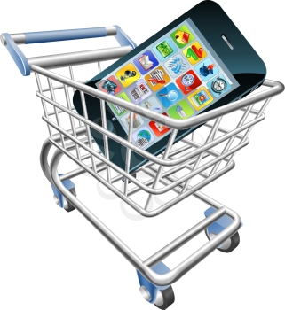 Royalty Free Clipart Image of a Smartphone in a Trolley 