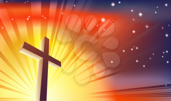 Royalty Free Clipart Image of a Cross in the Light