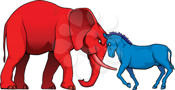 Royalty Free Clipart Image of a Donkey and Elephant