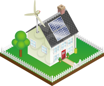 Royalty Free Clipart Image of a Sustainable Renewable Energy House