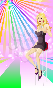 Royalty Free Clipart Image of a Woman Sitting in a Bar