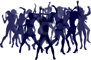 Royalty Free Clipart Image of a Group of Women Dancing 