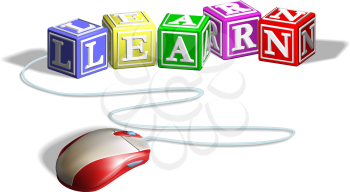 Royalty Free Clipart Image of a Mouse Connected to Learning Blocks