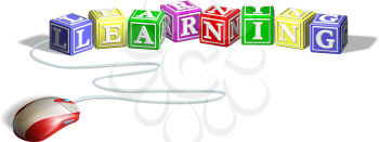 Royalty Free Clipart Image of a Mouse Connected to Learning blocks