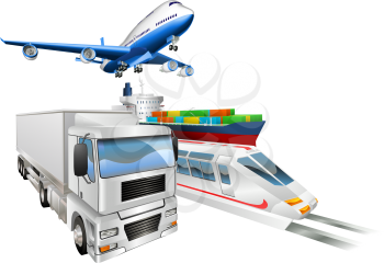 Royalty Free Clipart Image of Various Forms of Transportation