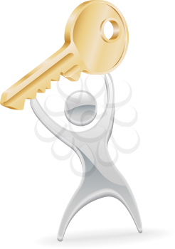 Royalty Free Clipart Image of a Mascot Holding a Key