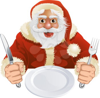 Royalty Free Clipart Image of Santa Clause Holding a Knife and Fork