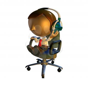 Royalty Free Clipart Image of a Man Sitting Down Wearing Headphones