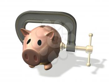 Royalty Free Clipart Image of a Pig in a Clamp