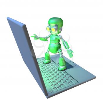 Royalty Free Clipart Image of a Robot on a Laptop