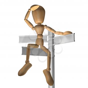 Royalty Free Clipart Image of a Man Sitting on a Signpost 