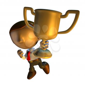 Royalty Free Clipart Image of a Man Holding a Trophy