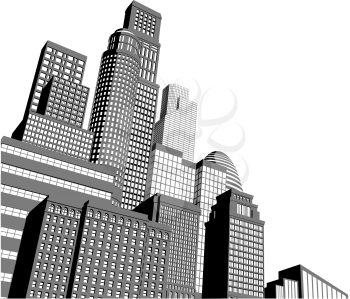 Monochrome gray and black and white city illustration with dramatic perspective