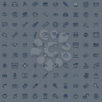 A set of 100 embossed style web icons for all your internet, interface or app needs