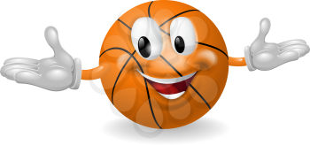 Illustration of a cute happy basketball ball mascot man