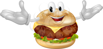 Illustration of a cute happy beef or cheese burger mascot man 