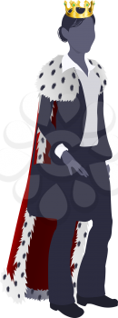 Illustration of a business woman king in business suit with royal cape and crown.